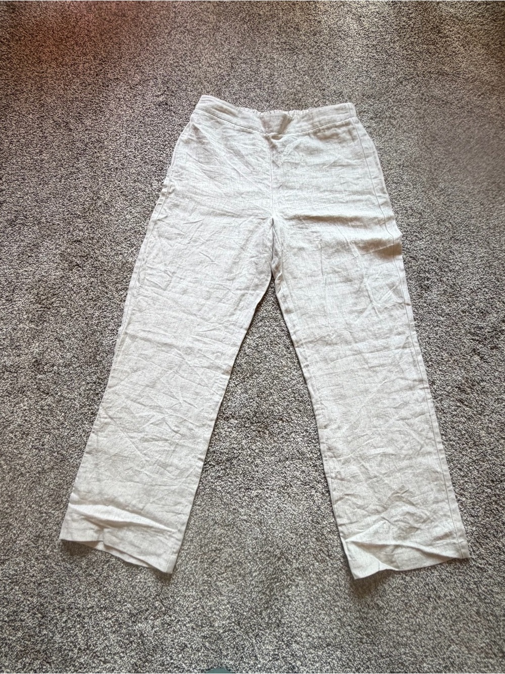 NWT Chico's Size 1 Beige Elastic-Waist 100% Linen Wide Leg Pants Costal Beachy